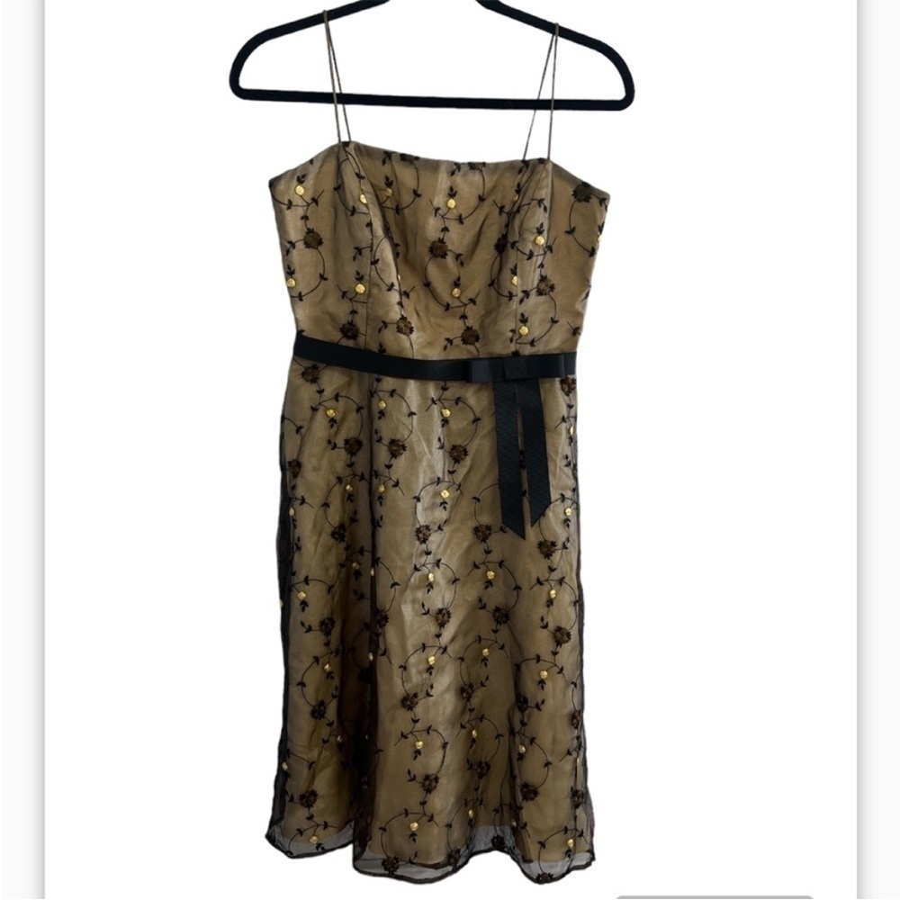 Vintage Laundry By Shelli Segal Embroidered Floral Dress with Silk Overlay